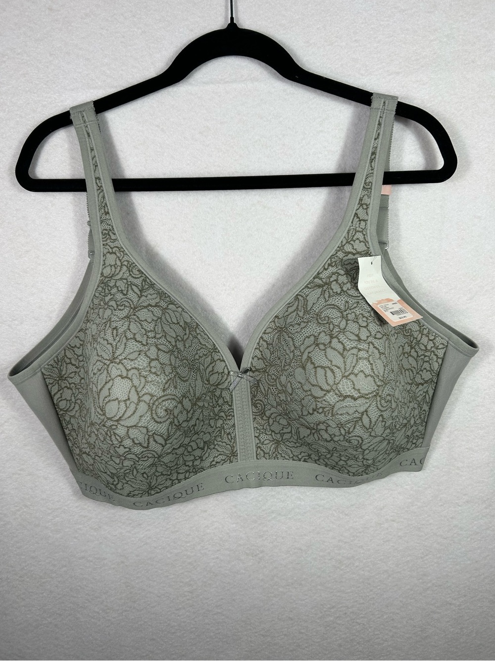 NWT Cacique Floral Gray Tan Lightly Lined No Wire Full Coverage Bra 44DD